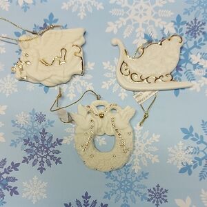 Elegant Gold and Cream Ceramic Christmas Ornaments